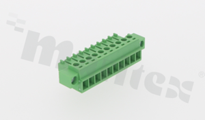 Listwa zaciskowa rozłączalna; w rastrze 3.81mm; 10-torowa; żeńska; na przewód 1.5mm2(28-16AWG); kierunek wtykania równoległy do osi przewodu; z zaczepem śrubowym; styki z fosforobrązu; mosiężna klatka przewodu; UL 300V/10A