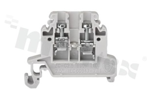Złączka szynowa ; 1-poziomowa; 2-zaciskowa na przewód 0,5-2,5mm2; zacisk śrubowy; szara; na szyne DIN; 690V/24A
