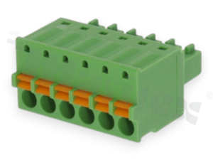 Pluggable terminal block; 3.81mm pitch; 6-ways; female; for wire 1.50mm2 (28-16AWG); wire insertion direction same as plug-in direction; p.bronze contacts; spring clamp; brass cage; UL 300/8A TUV 250/12A