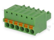 Pluggable terminal block; 3.81mm pitch; 6-ways; female; for wire 1.50mm2 (28-16AWG); wire insertion direction same as plug-in direction; p.bronze contacts; spring clamp; brass cage; UL 300/8A TUV 250/12A