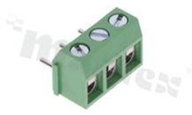 Listwa zaciskowa do PCB; w rastrze 5.00mm; 3-torowa; kątowa; na przewód 1.50mm2 (AWG 22-14); ze śrubami na wkrętak płaski; zielona; UL 300V/15A, TUV 250V/17.5A