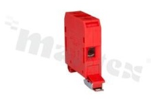 Installation terminal block; 1-level; 2-contacts; for wire 4-25mm2; screw terminal; red; Din rail; 690V/101A