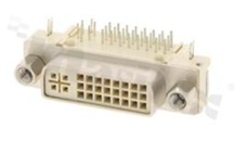 DVI receptacle; right angle; female; for PCB; 24+5; 3A; 40V; 2 x digital channel + analog channel