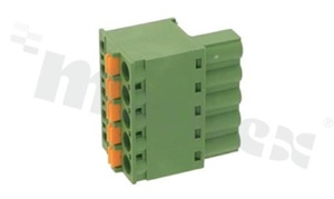 Listwa zaciskowa do PCB; w rastrze 5.08mm; 5-torowa; poziome wejście przewodu; na przewód 2.50mm2 (AWG 24-12); ze stykiem sprężynowym; zielona; UL 300V/10A