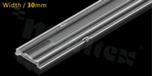 Soczewka do diod LED mid power; kąt rozsyłu: 60 stopni FWHM; ilość diod: optyka liniowa; rozmiar: 1176x30mm; wysokość: 8.5mm; rodzaj materiału: PC; sposób mocowania: klipsy