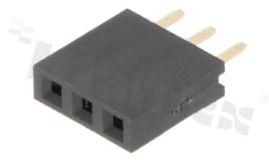 Listwa stykowa do PCB; w rastrze 2.54 mm; 1x3 styków; montaż: THT; żeńska; prosta; jednorzędowe