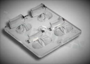 Lens for LED high power; angle: oval 70 x 160 degrees ; Number of LEDs: 4; Dimensions: 50x50mm; Height: 8.99mm; material: PMMA; Fastening: screw