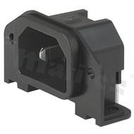 Złącze zasilające AC IEC 60320 C18, klasa ochronności II; montaż: do panela, śrubowy od tyłu; wyprowadzenia do PCB; kolor czarny; 10A, 250VAC