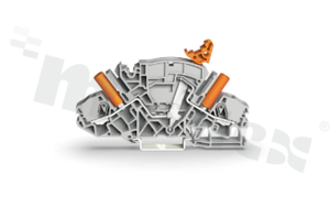 Złączka rozłączalno-pomiarowa; z miejscem na mostek do zwierania łączników uchylnych; 1-poziomowa; przelotowa; 2-zaciskowa na przewód 0.5-10.0mm2 (20-8AWG); ze stykiem sprężynowym; szara; na szynę DIN; 300V/30A