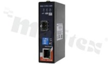 Przemysłowy media konwerter skrętka-światłowód z funkcją PoE; 1 port 10/100Base-T(X) RJ45 PoE 60W; 1 port 100Base-FX; złącze SFP; temp. pracy: -40+75 st.C; zasilanie redundantne 50...57VDC; montaż na szynie DIN