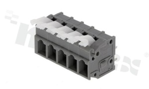 Listwa zaciskowa do PCB; w rastrze 5.00mm; 5-torowa; pionowe wejście przewodu; na przewód 0.2-2.5mm2 (28-12 AWG); ze stykiem sprężynowym; szara; UL 300V/15A