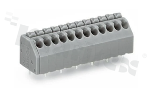 Listwa zaciskowa do PCB; w rastrze 3.50mm; 7-torowa; skośne wejście przewodu; na przewód 0.20-1.50mm2 (24-16 AWG); ze stykiem sprężynowym; szara; UL: 300V/5A