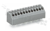 Listwa zaciskowa do PCB; w rastrze 3.50mm; 7-torowa; skośne wejście przewodu; na przewód 0.20-1.50mm2 (24-16 AWG); ze stykiem sprężynowym; szara; UL: 300V/5A