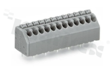PCB terminal block; in 3.50mm raster; 7-track; oblique entry; for 0.20-1.50mm2 (24-16 AWG) wire; with spring contact; grey; UL: 300V/5A