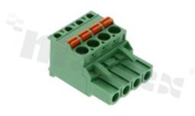 Pluggable terminal block; 5.00mm pitch; 4-ways; female; for wire 2.50mm2 (26-12AWG); R/A; p.bronze contacts; spring clamp; brass cage; UL 300/10A TUV 320/20A