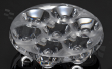 Lens for LED high power; mid power; angle: 8 to 33 degrees FWHM; Number of LEDs: 7; Dimensions: round 40mm; Height: 10.7mm; meterial: PMMA; Fastening: pin