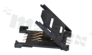 SIM card holder; 6-contacts; SMD; with snap-on plastic cover; without pegs