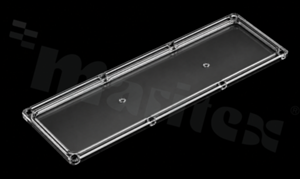 Soczewka do diod LED Mid Power; kąt rozsyłu: brak - przesłona bez optyki kierunkującej; rozmiar: 243x87mm; wysokość: 5.9mm; rodzaj materiału: PMMA; sposób mocowania: śruby