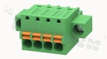 Listwa zaciskowa rozłączalna; w rastrze 3.50mm; 4-torowa; żeńska; na przewód 1.50mm2 (28-16AWG); kierunek wtykania równoległy do osi przewodów; z zaciskiem sprężynowym; z zaczepem śrubowym; styki z fosforobrązu; stalowa klatka; UL 300/8A TUV 250/12A