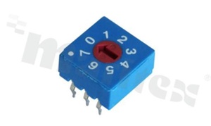 Rotary switch; 8 positions for BCD negative code; 10x10mm; horizontal; flat type; THT.