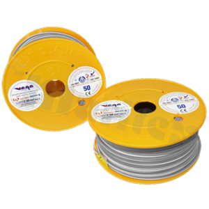 Przewód pojedynczy LGY/H05V-K; z wielodrutową miedzianą żyłą; szary/bialy; przekrój 2.50mm2; AWG 14; 500V; -40+105 st.C; 50m.