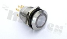 Push button switch; monostable; 19mm; solder terminals; stainless steel; ring white illumination; IP67.