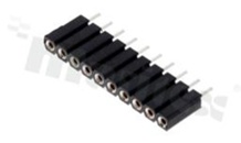 Listwa stykowa do PCB; w rastrze 2.54 mm; 1x10 styków; montaż: THT; żeńska; prosta; jednorzędowe
