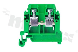 Installation terminal block; 1-level; 2-contacts; for wire 0,5-10,0mm2; screw terminal; green; Din rail; 690V/57A